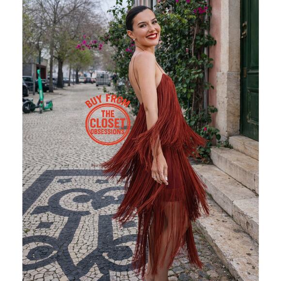 ZARA Fringe Midi Dress with Spaghetti Straps NWT 🤎 - Picture 2 of 16